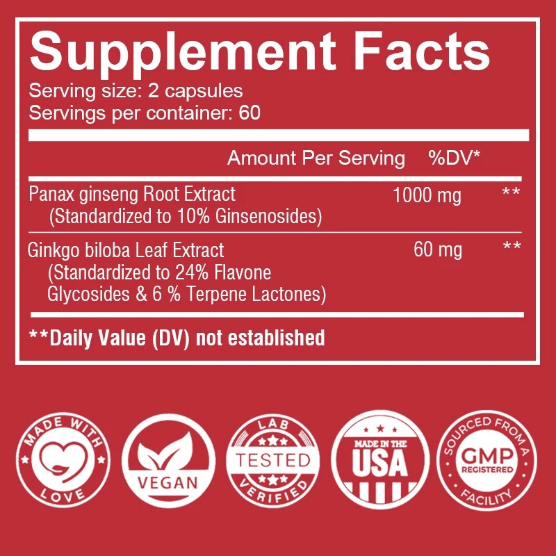Vegan Korean Red Panax Ginseng – Ginkgo Biloba Extract Bewertung und Preis